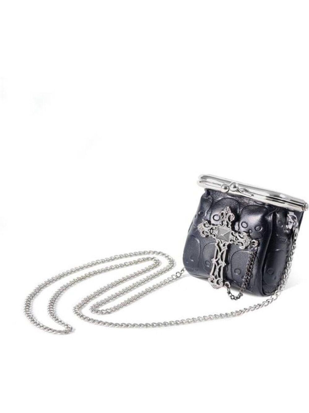 Mini Purse Gothic Crossbody Bag Tiny Chain Leather Coin Wallet for Women Black